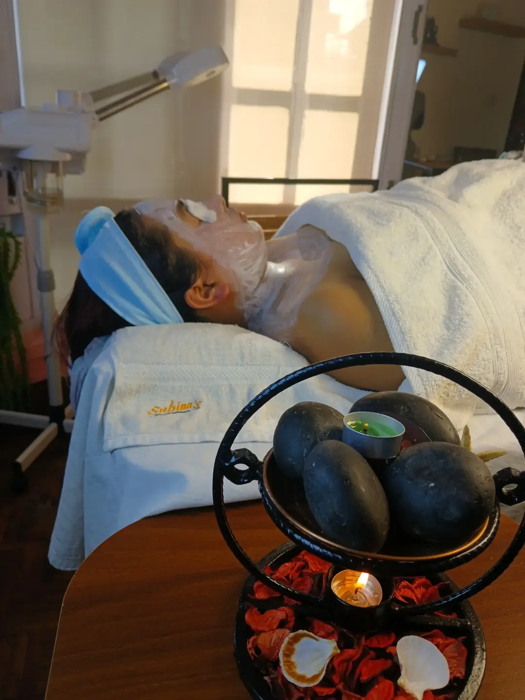 Woman receiving a facial treatment at Subina’s Nails Palace & Beauty Salon in Lalitpur