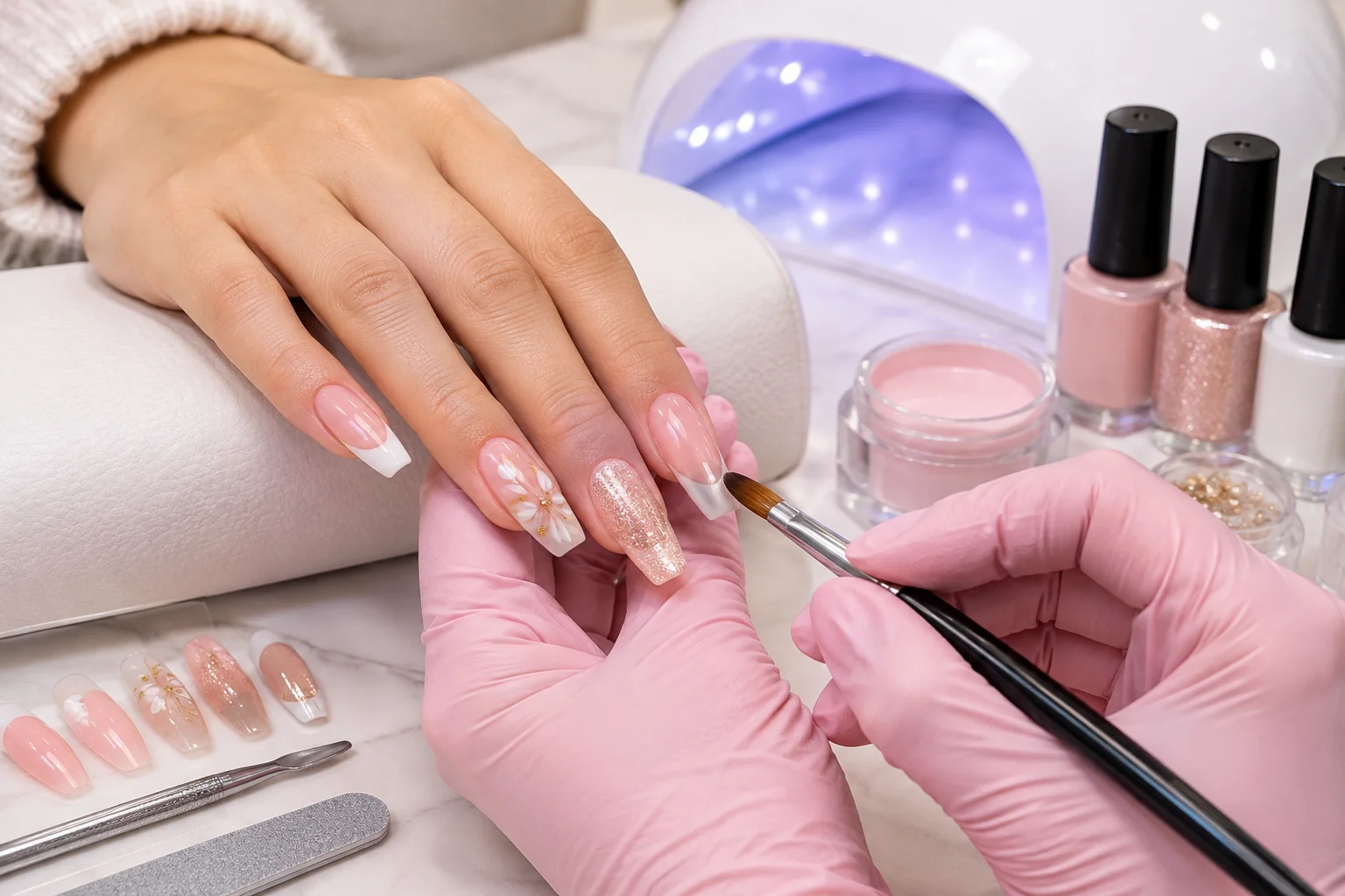 Acrylics with Gel Polish and Design at Subina's Nails Palace